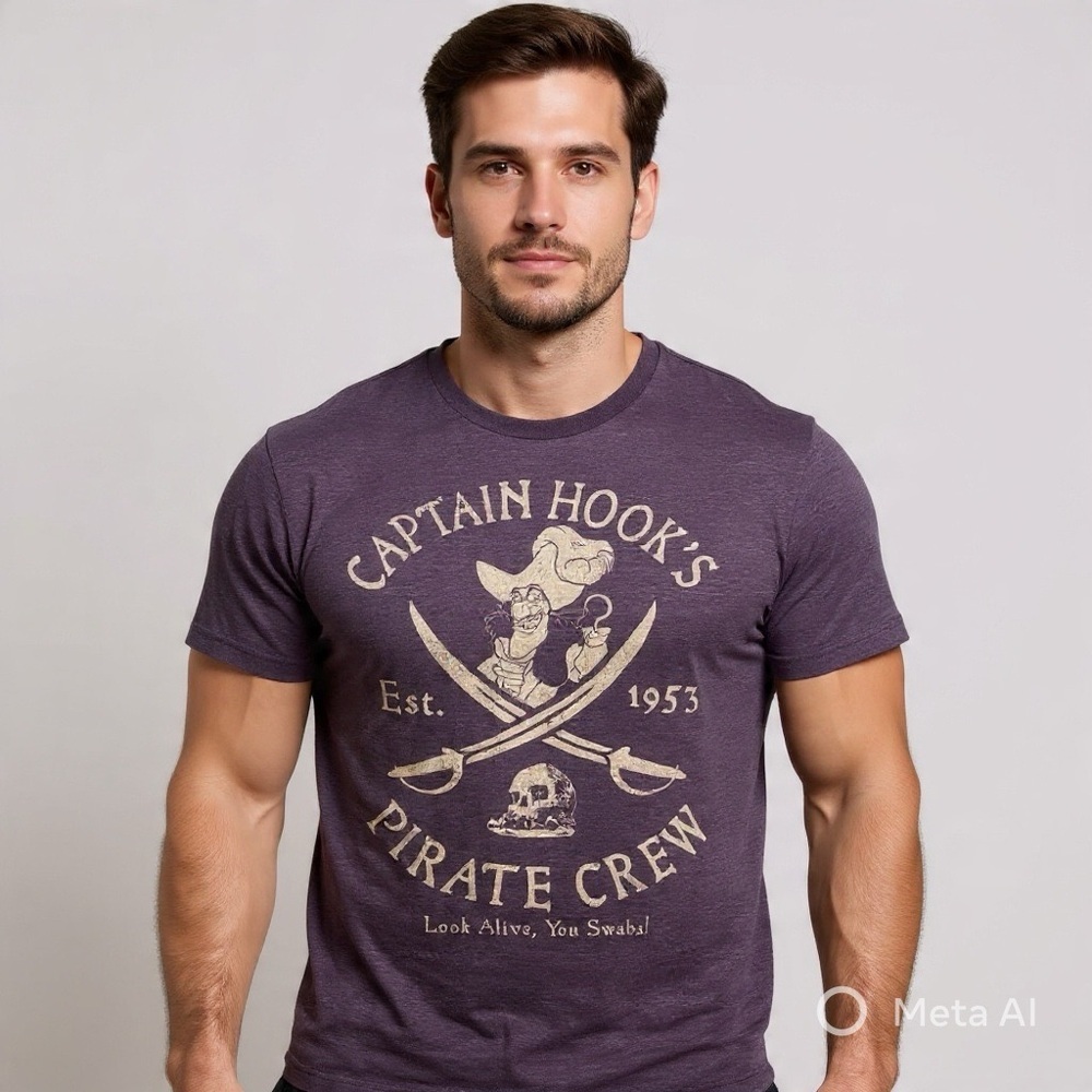Gildan Disney Captain Hook Pirate Crew Look Alive Graphic Tee Purple Sz L